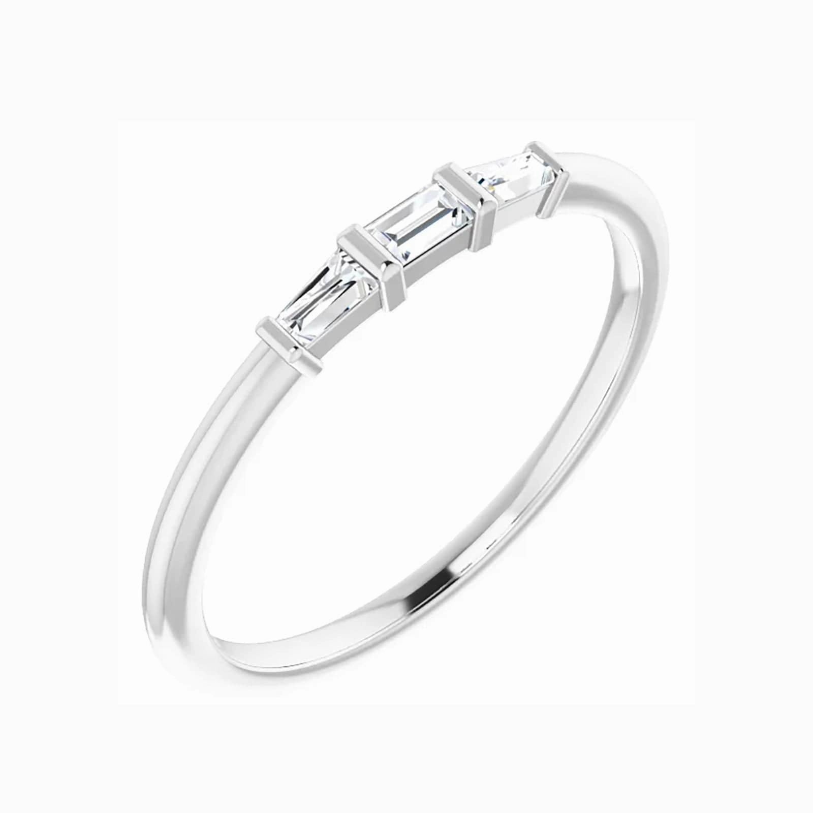 Three-Stone Ring with Diamond Baguettes