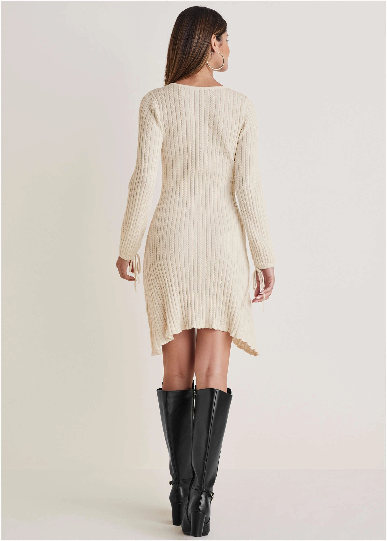 Tie Detail Mini Sweater Dress - Off White