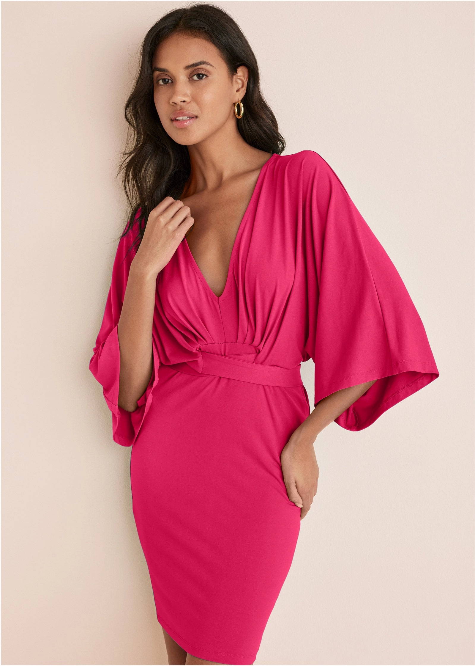 Tie Front Dress - Dark Pink