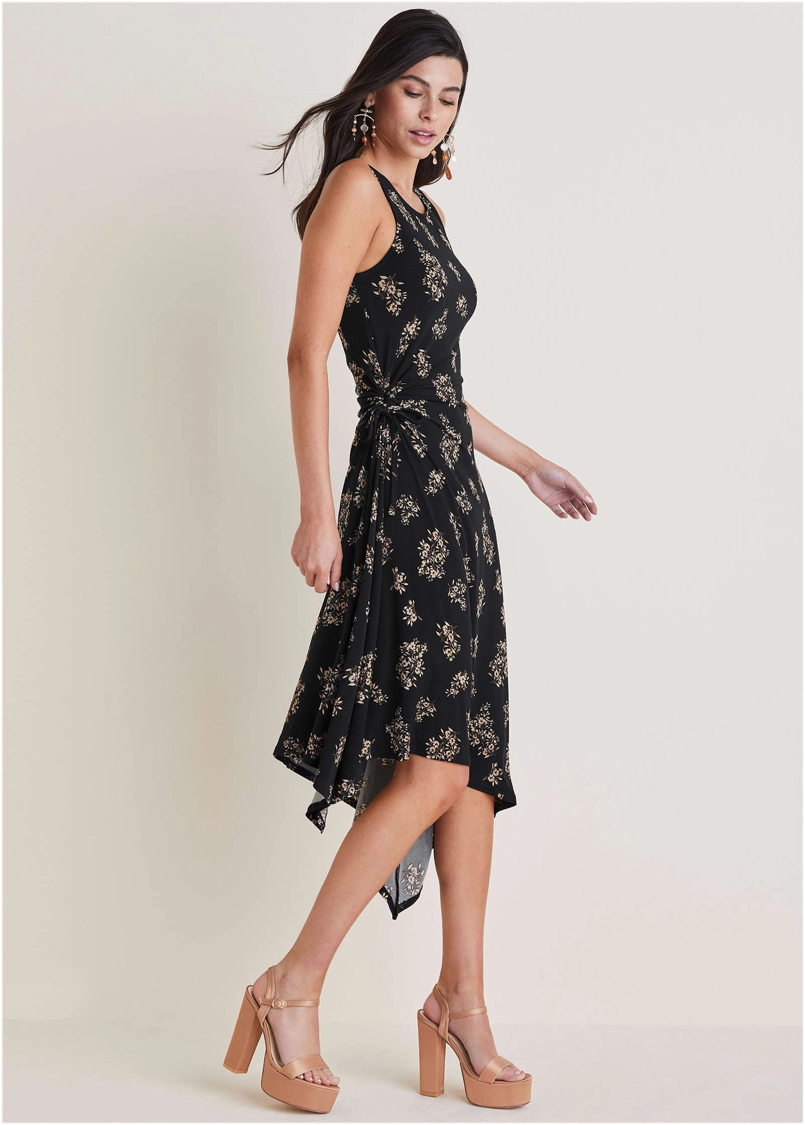 Tie Side Midi Dress - Tossed Wildflowers