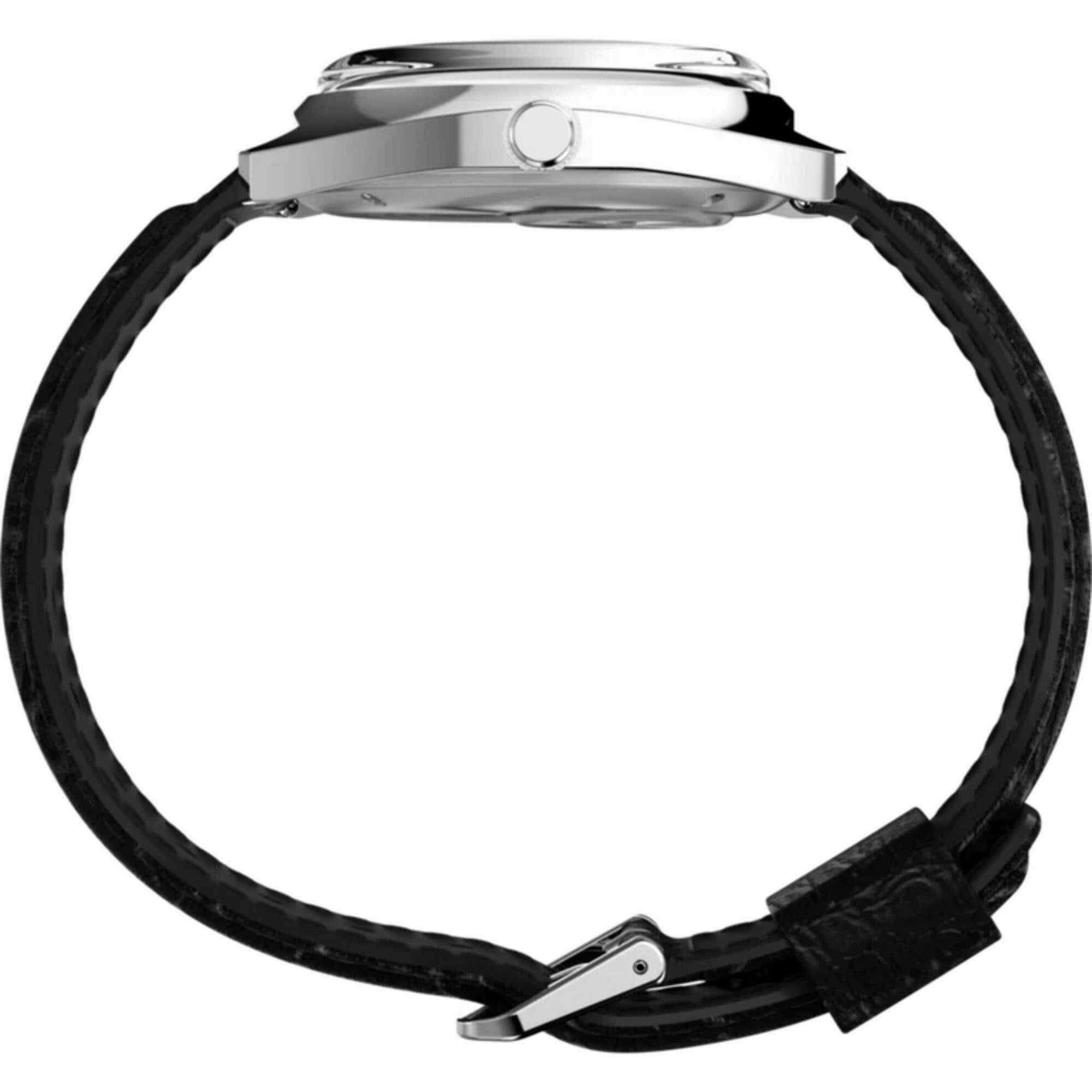 Timex Men's Watch - Q Timex Quartz Date Green Dial Black Leather Strap | TW2W44700