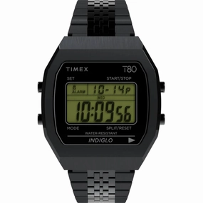 Timex Men's Watch - T80 Grey Digital Dial Black Stainless Steel Bracelet | TW2W91600