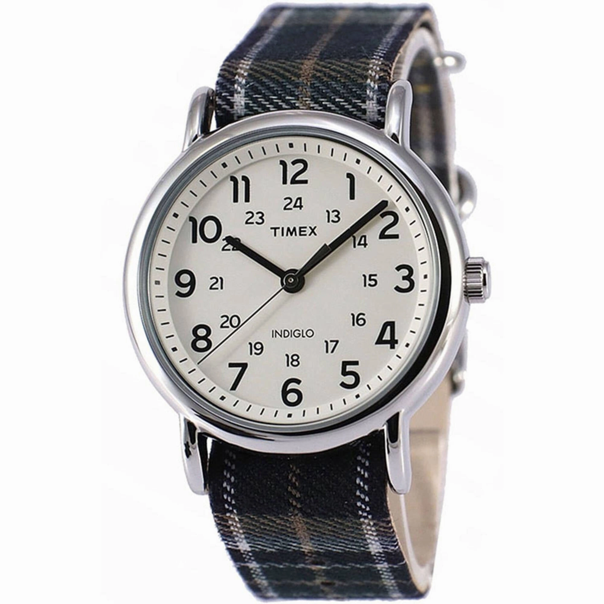 Timex Men's Watch - Weekender Quartz Cream Dial Plaid Fabric Strap | TW2R51400
