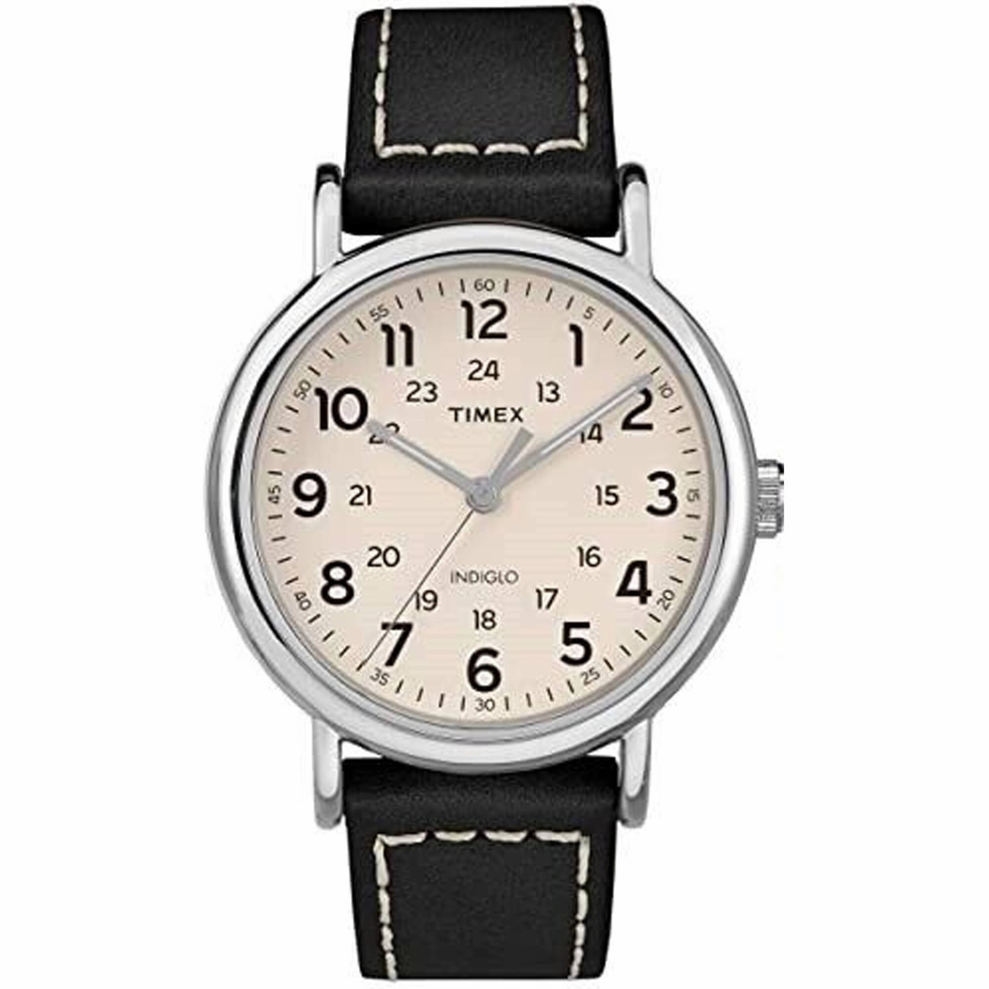Timex Men's Watch - Weekender Silver Tone Case White Dial Leather Strap | TW2T21600