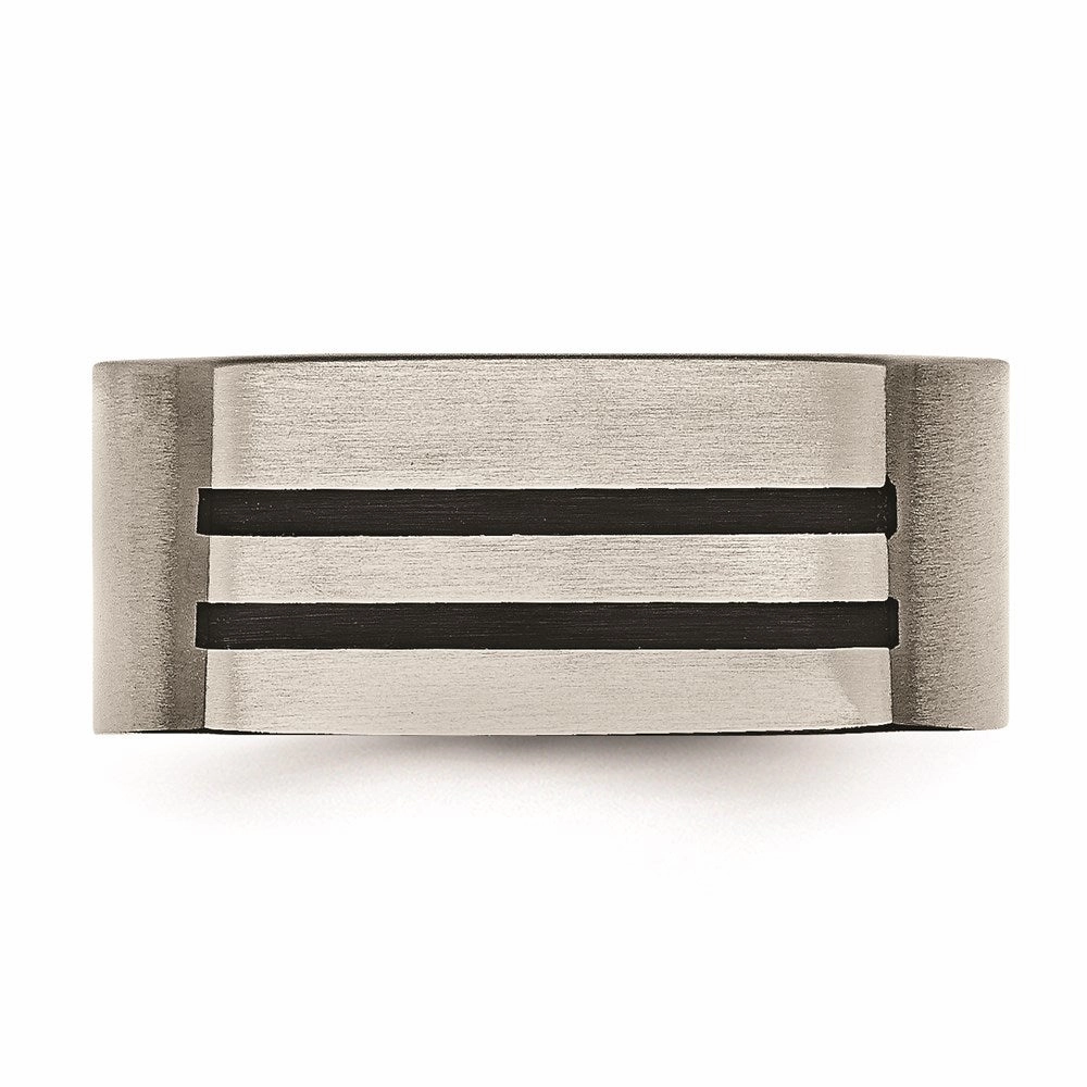 Titanium 10mm Black Enamel Stripes Brushed Band | TB250