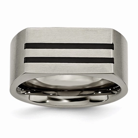 Titanium 10mm Black Enamel Stripes Brushed Band | TB250