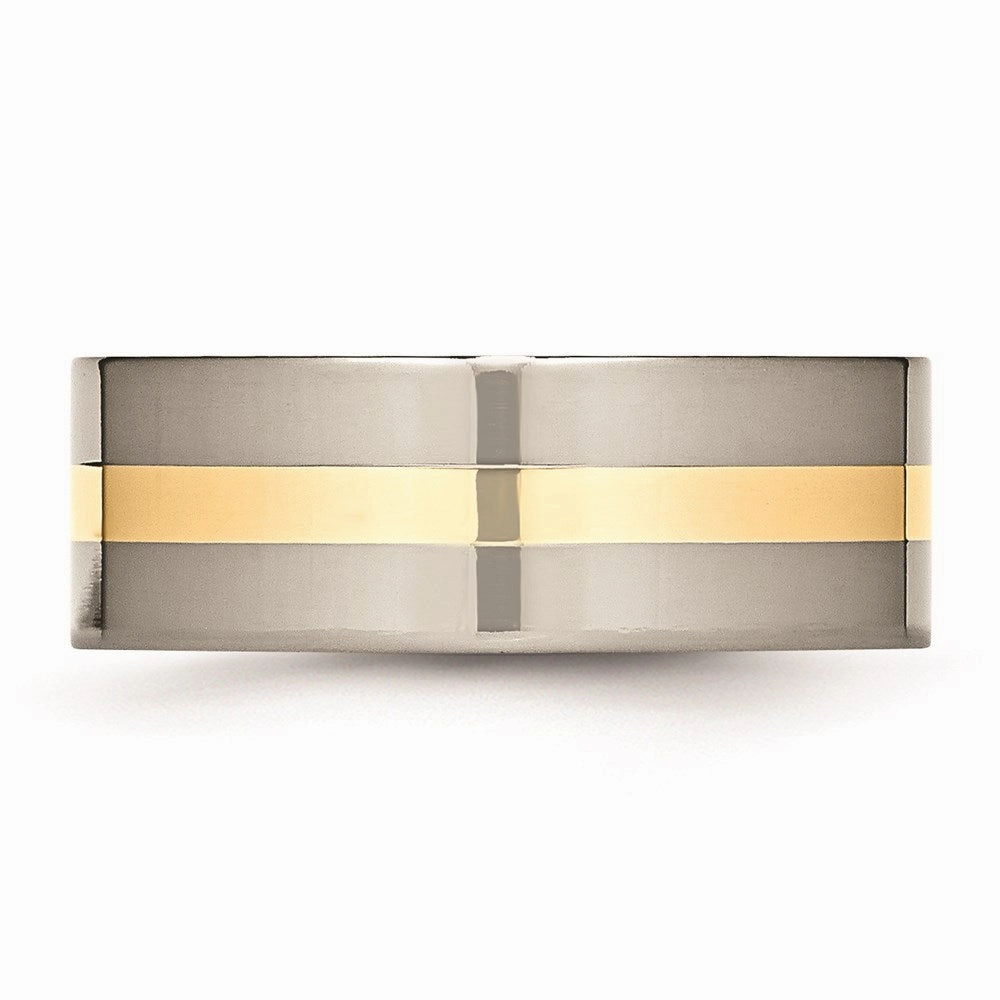 Titanium 14k Yellow Inlay Flat 8mm Polished Band | TB220