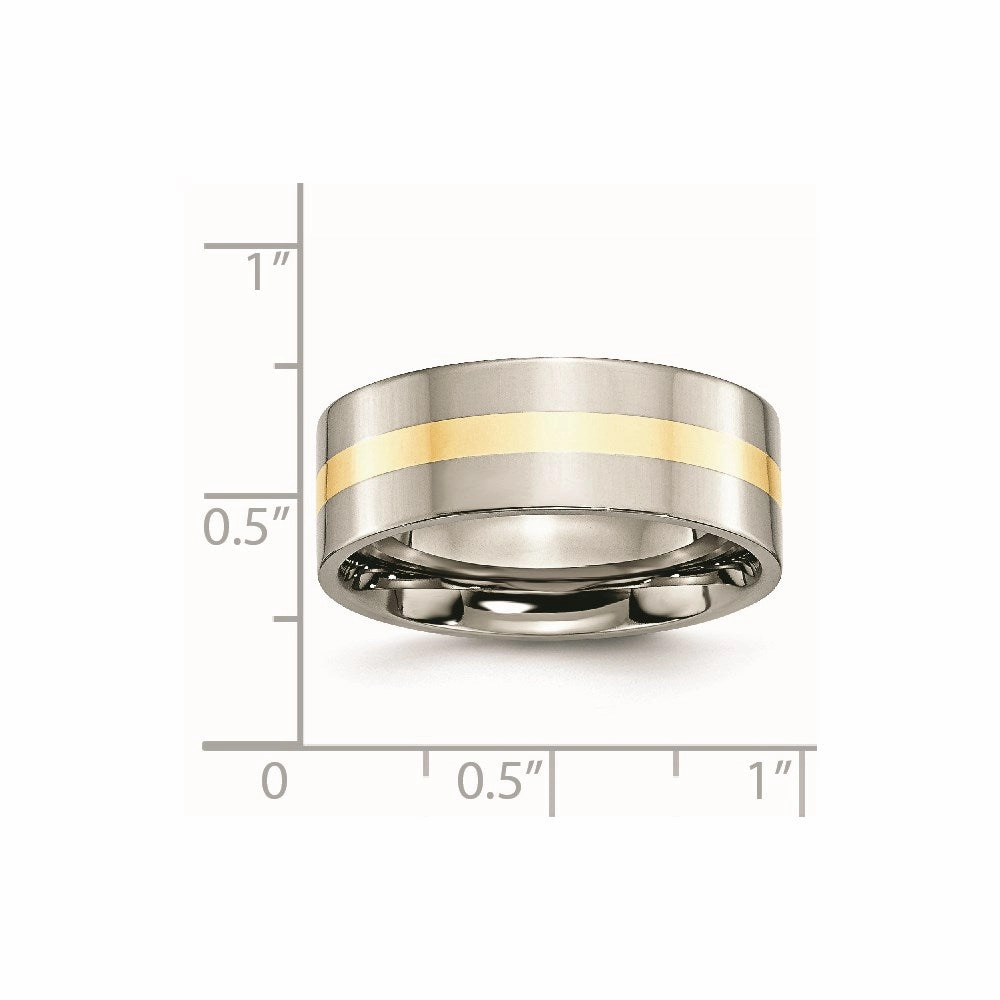 Titanium 14k Yellow Inlay Flat 8mm Polished Band | TB220