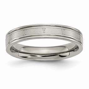 Titanium 4mm Brushed and Polished Roman Numerals Band | TB248
