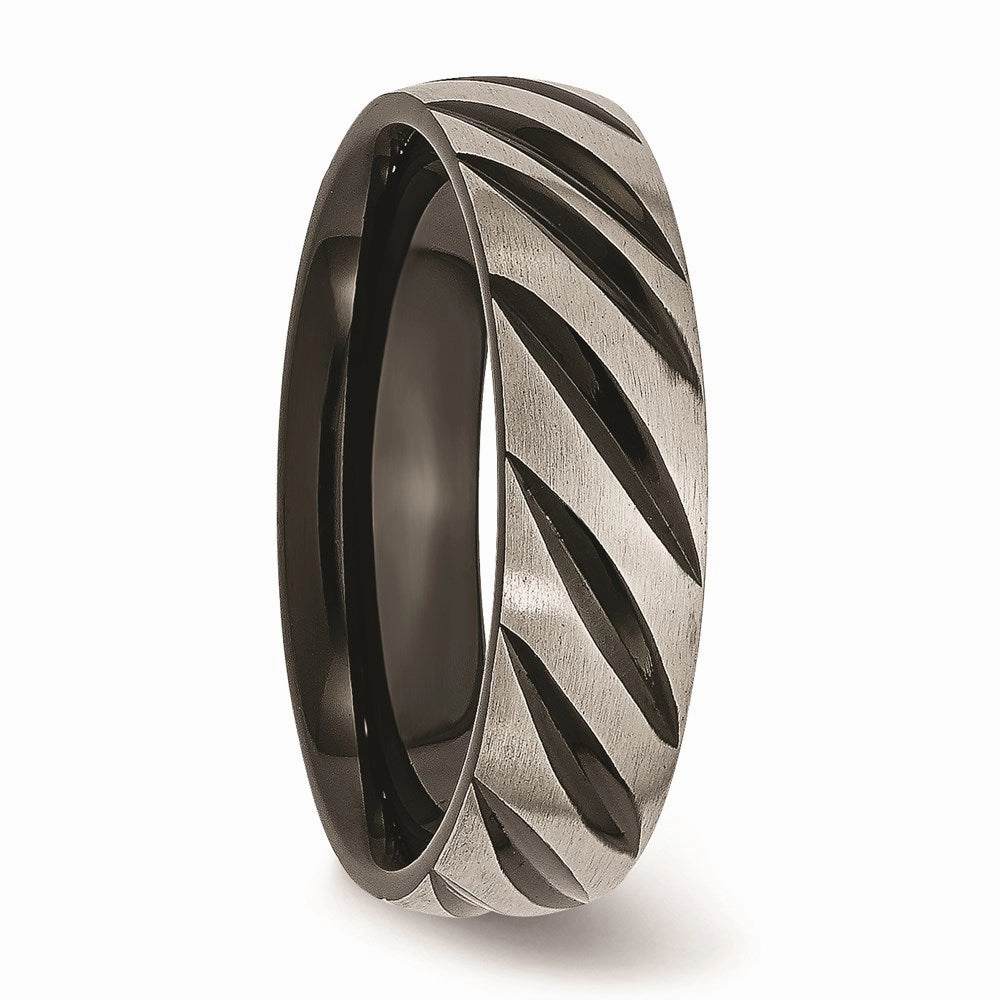 Titanium 6mm Black IP-plated Swirl Brushed & Polished Band | TB299