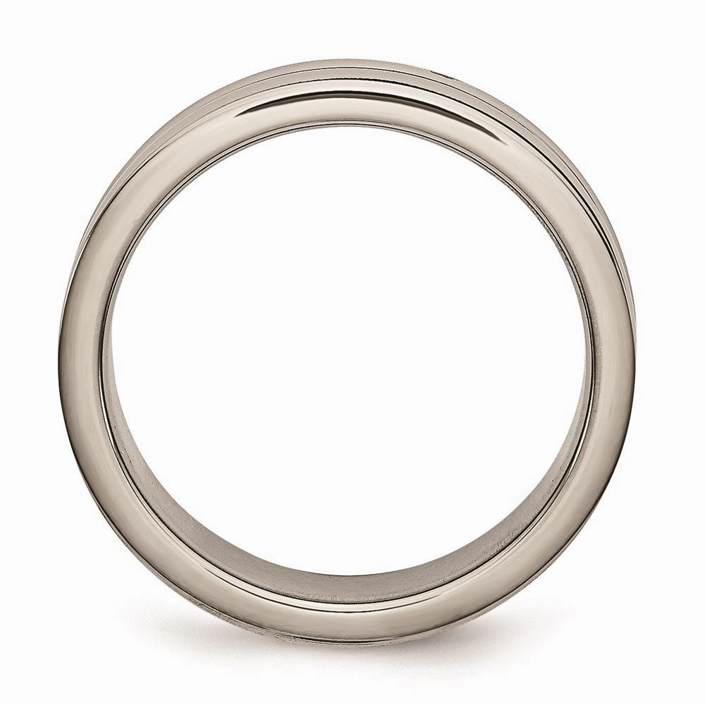 Titanium 6mm Grooved Black Rubber Polished Band | TB313