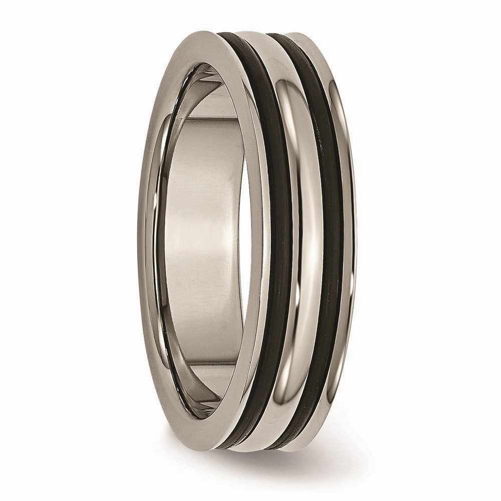 Titanium 6mm Grooved Black Rubber Polished Band | TB313