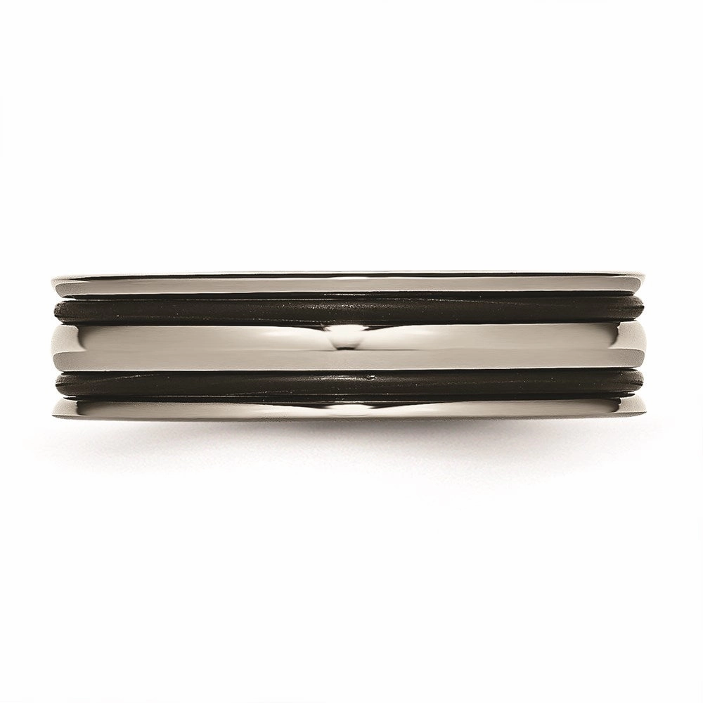 Titanium 6mm Grooved Black Rubber Polished Band | TB313