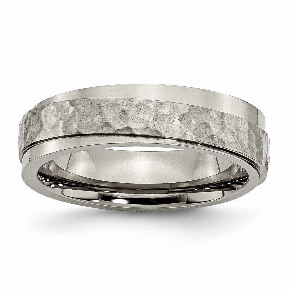 Titanium 6mm Ridged Edge Hammered and Polished Band | TB238