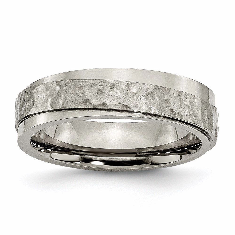 Titanium 6mm Ridged Edge Hammered and Polished Band | TB238