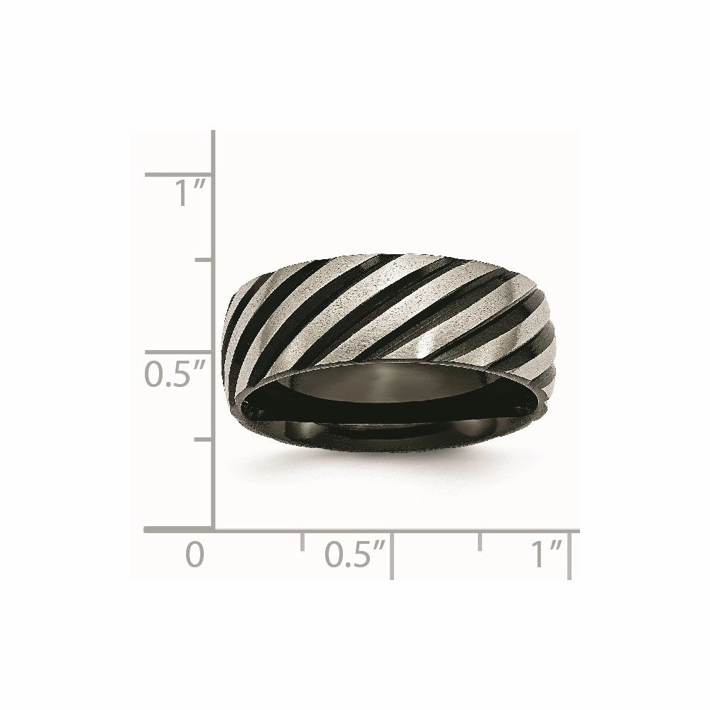 Titanium 8mm Black IP-plated Swirl Brushed & Polished Band | TB300