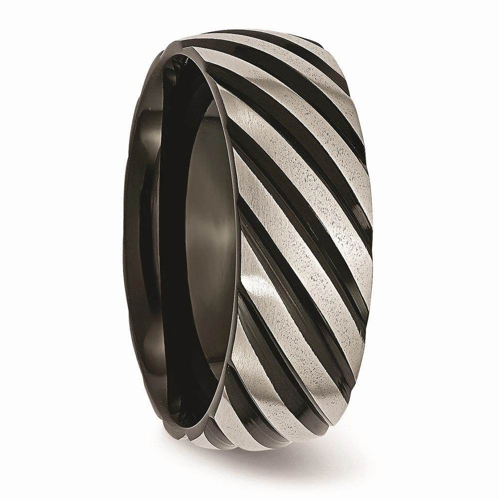 Titanium 8mm Black IP-plated Swirl Brushed & Polished Band | TB300