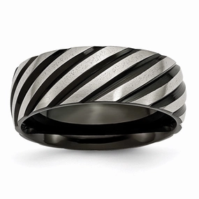 Titanium 8mm Black IP-plated Swirl Brushed & Polished Band | TB300