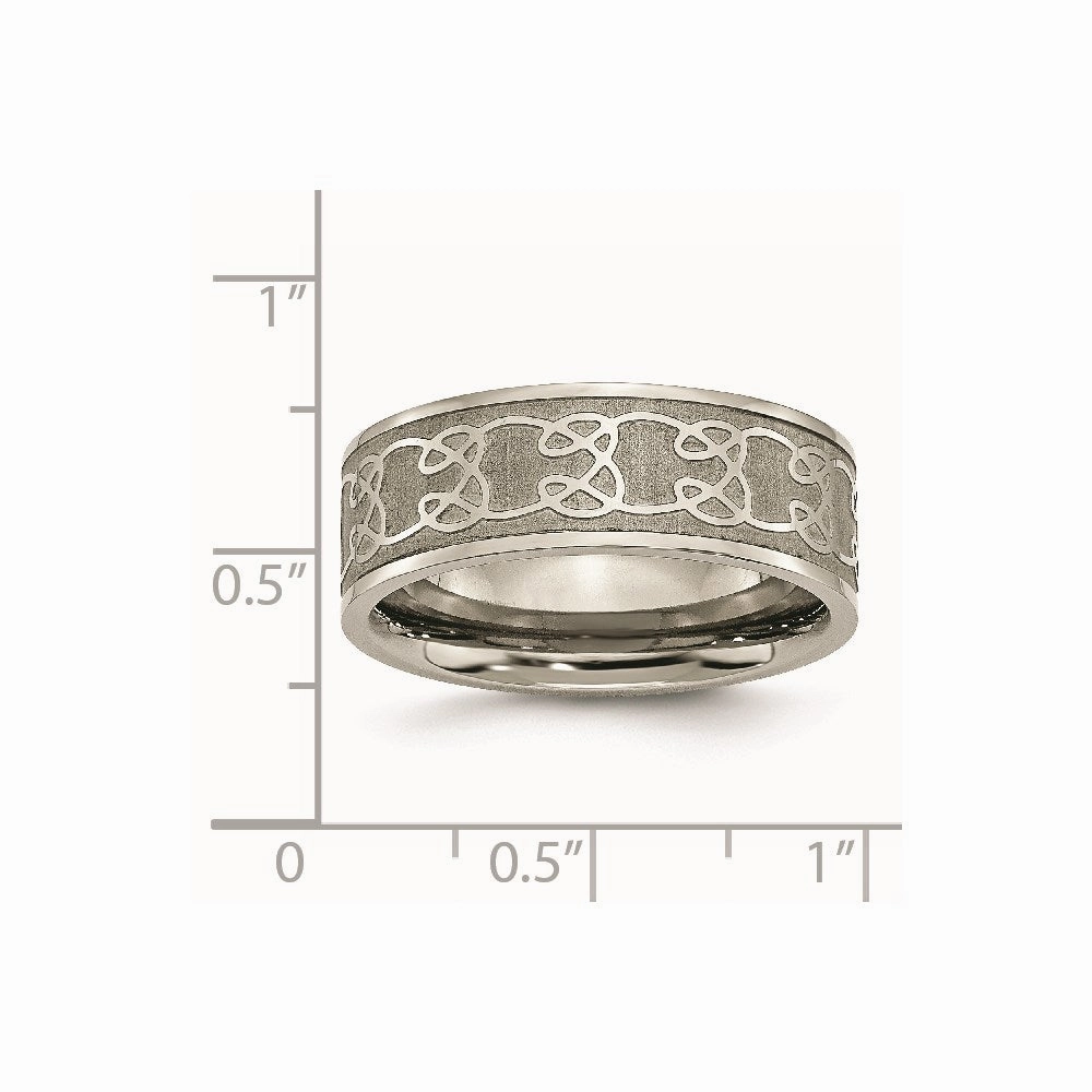 Titanium 8mm Satin and Polished Scroll Design Band | TB258