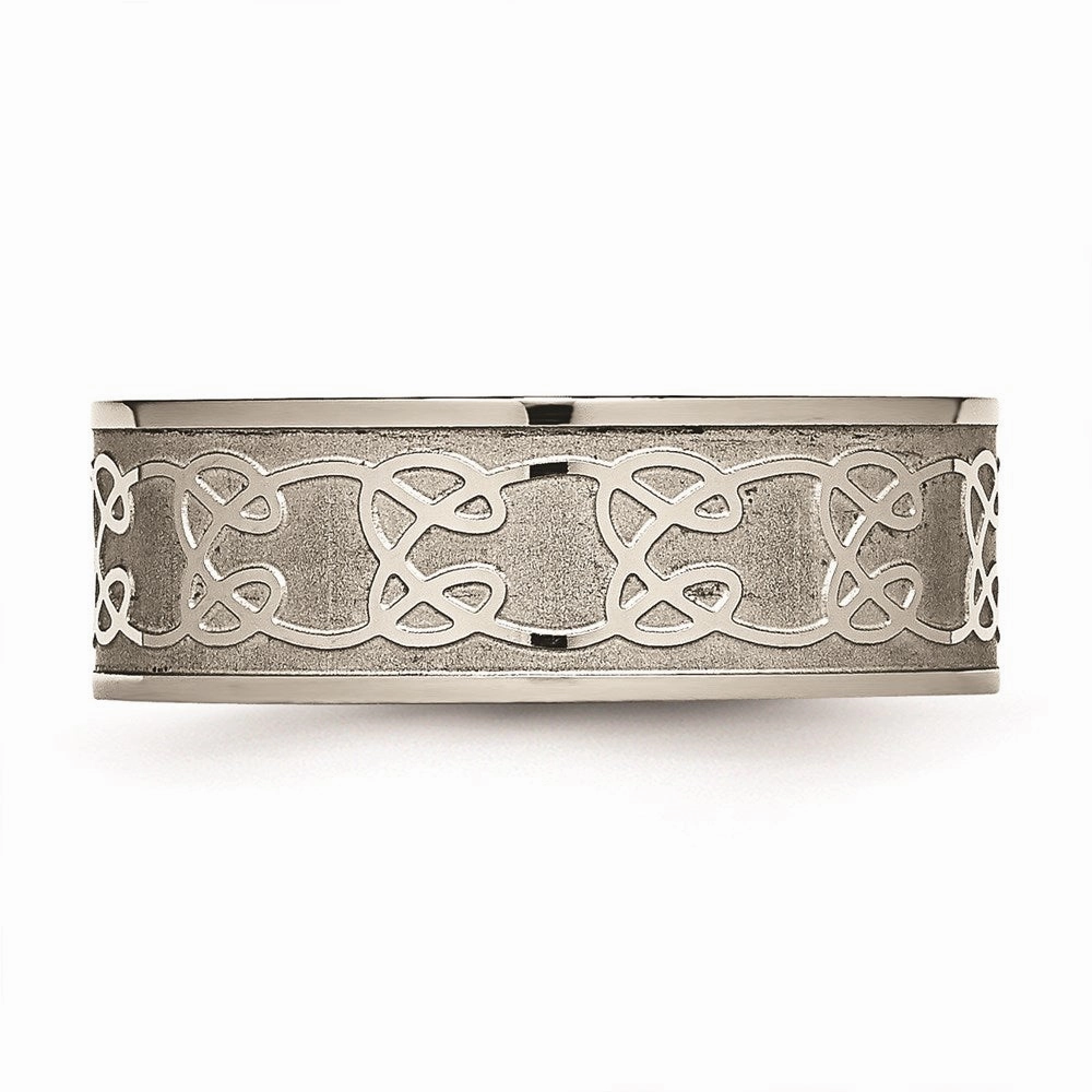 Titanium 8mm Satin and Polished Scroll Design Band | TB258