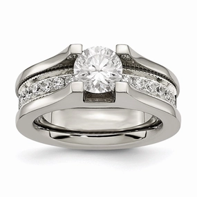 Titanium & Sterling Silver CZ Ring | TB376