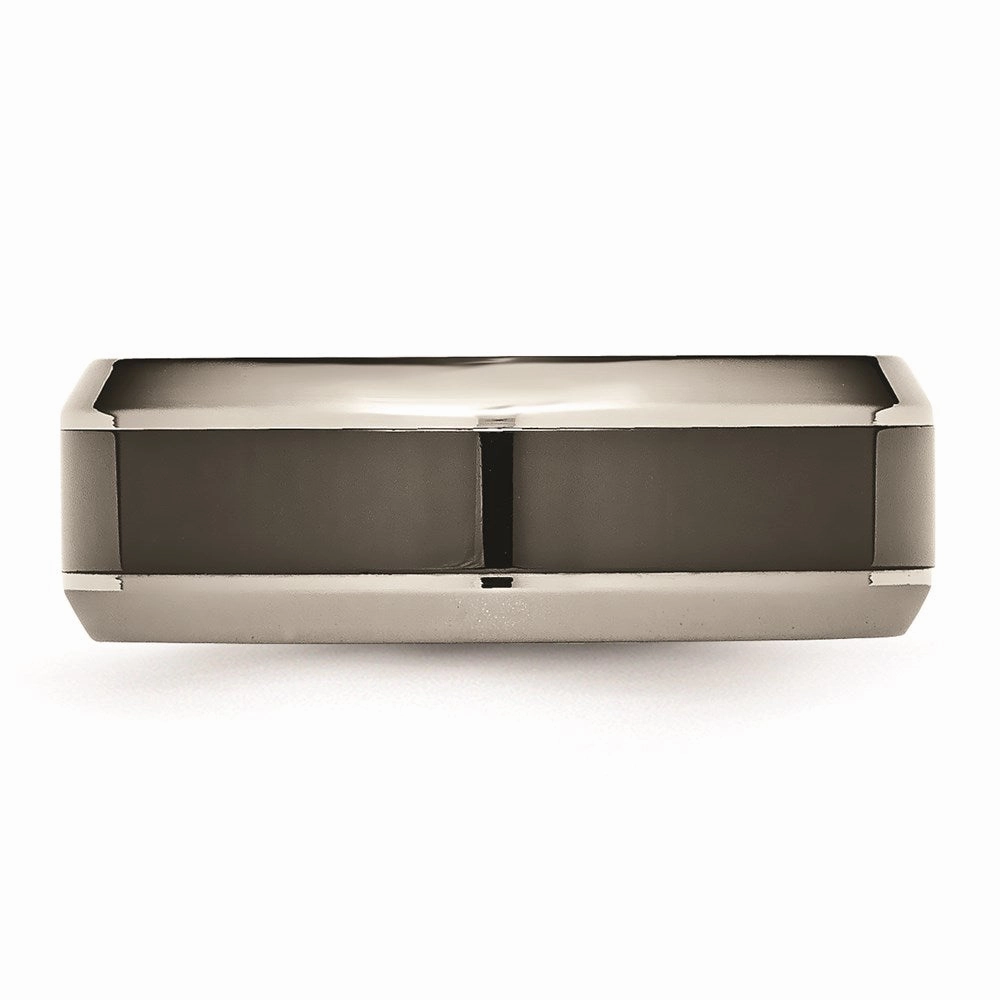 Titanium Base w/Polished Black Ceramic Center Beveled 8mm Band | TB382