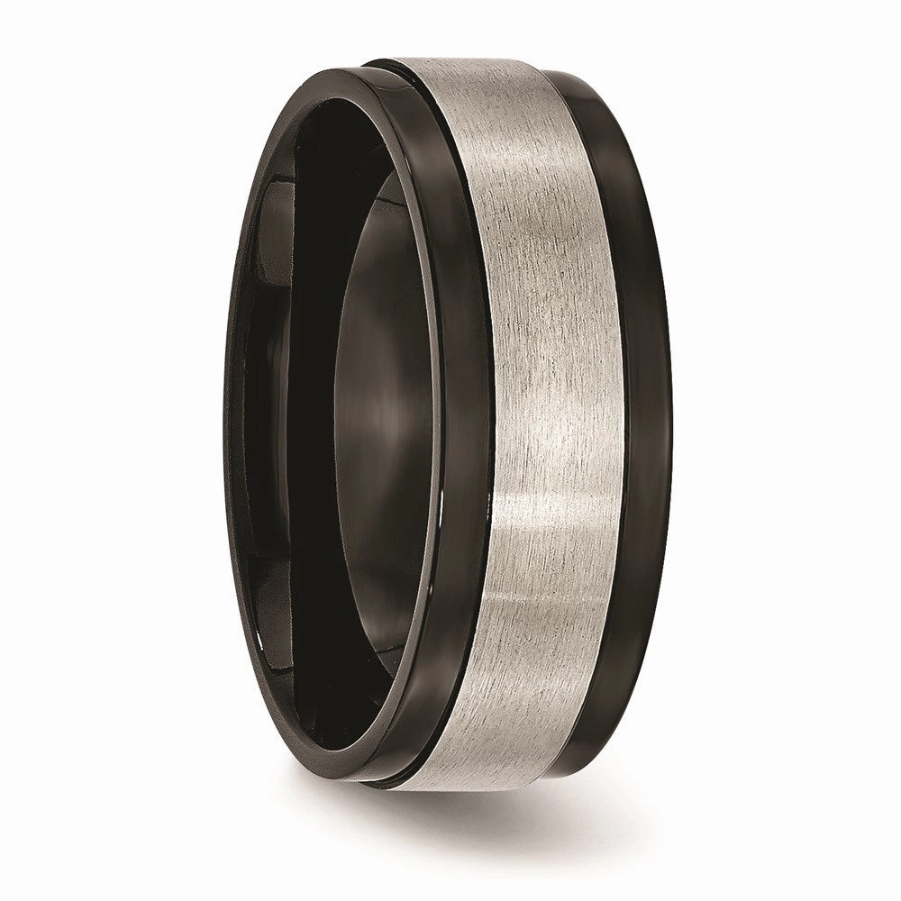 Titanium Beveled Edge 8mm Black IP-plated Satin and Polished Band | TB240