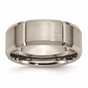 Titanium Beveled Edge Grooved 8mm Brushed and Polished Band | TB76