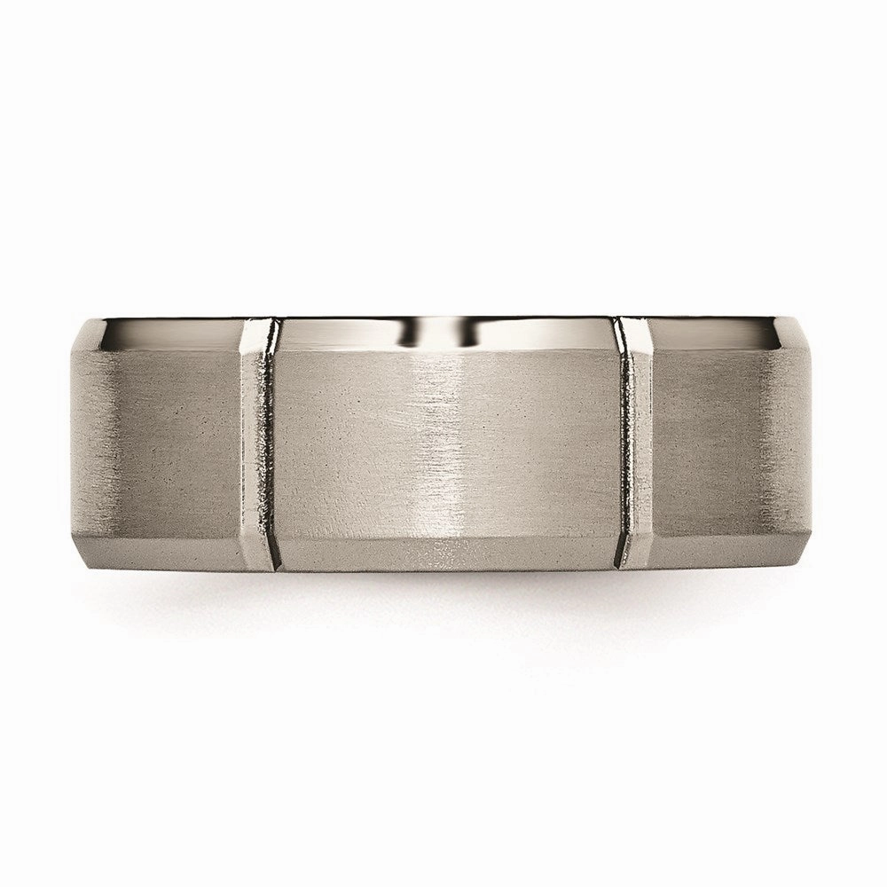 Titanium Beveled Edge Grooved 8mm Brushed and Polished Band | TB76