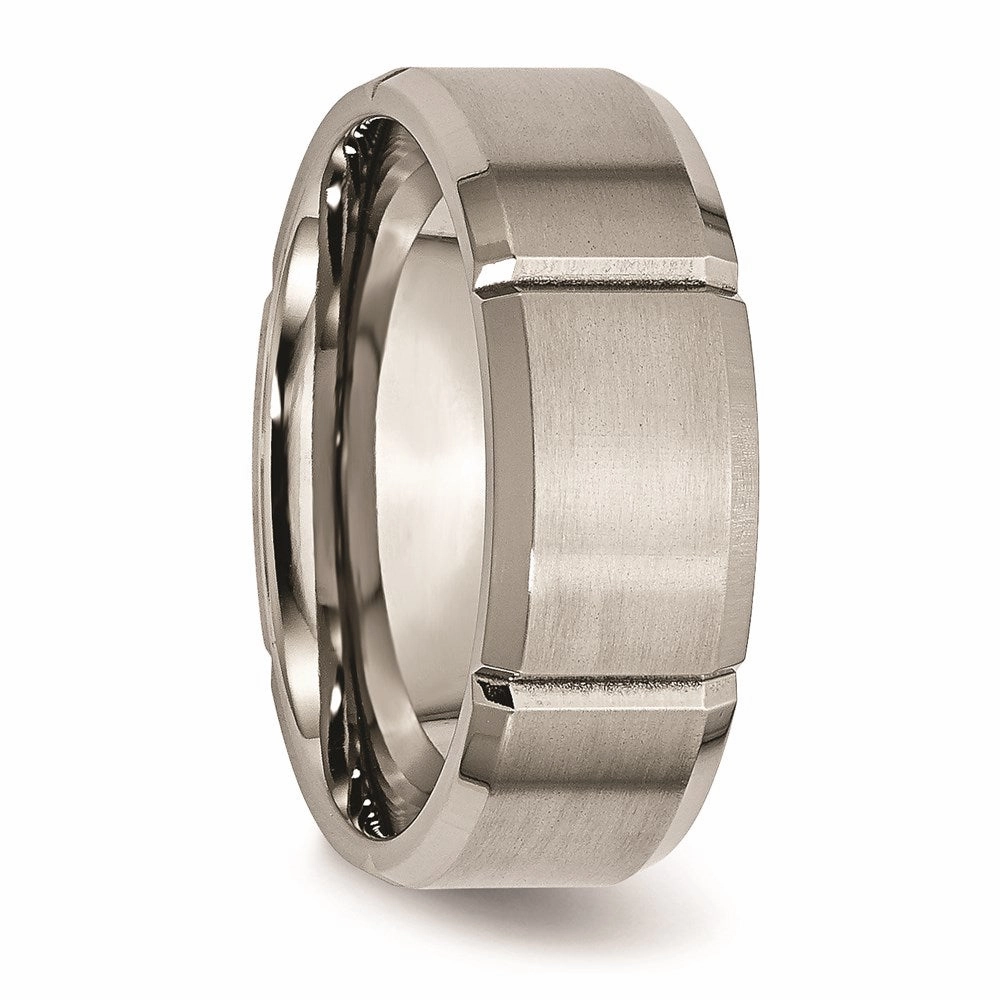 Titanium Beveled Edge Grooved 8mm Brushed and Polished Band | TB76