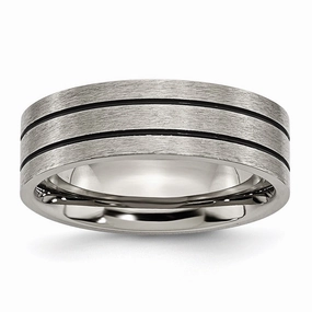 Titanium Black Enamel Flat Grooved 7mm Brushed Band | TB150
