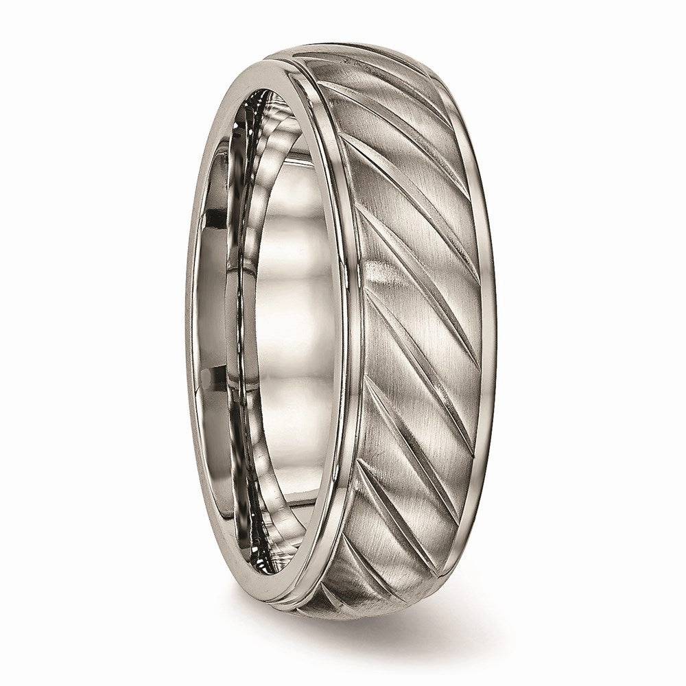 Titanium Brushed and Polished Grooved Ring | TB452
