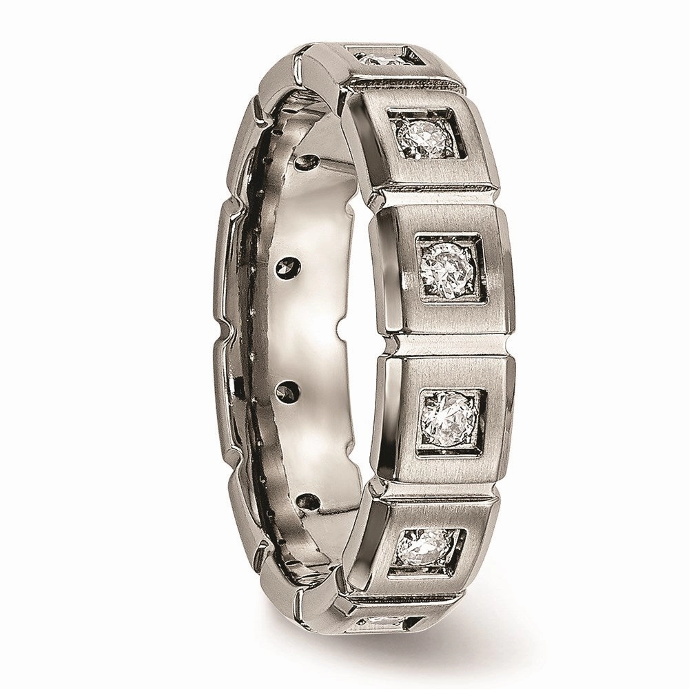 Titanium Brushed/Polished Grooved CZ Ring | TB487