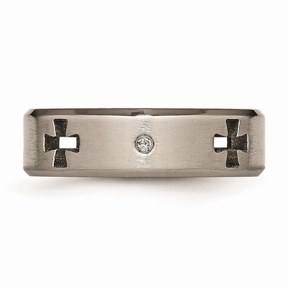 Titanium Celtic Cross Cut Out w/Diamond 7mm Brushed/Polished Band | TB264AA