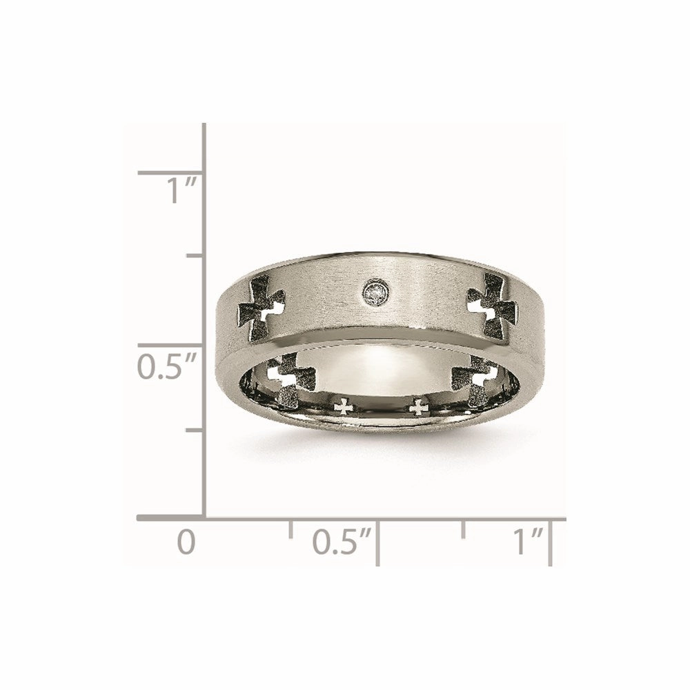 Titanium Celtic Cross Cut Out w/Diamond 7mm Brushed/Polished Band | TB264AA