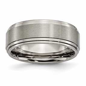 Titanium Double Step Ridged Edge 8mm Satin and Polished Band | TB161
