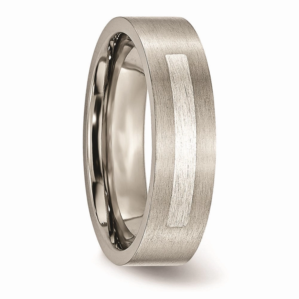 Titanium Flat 6mm Sterling Silver Inlay Brushed Band | TB367
