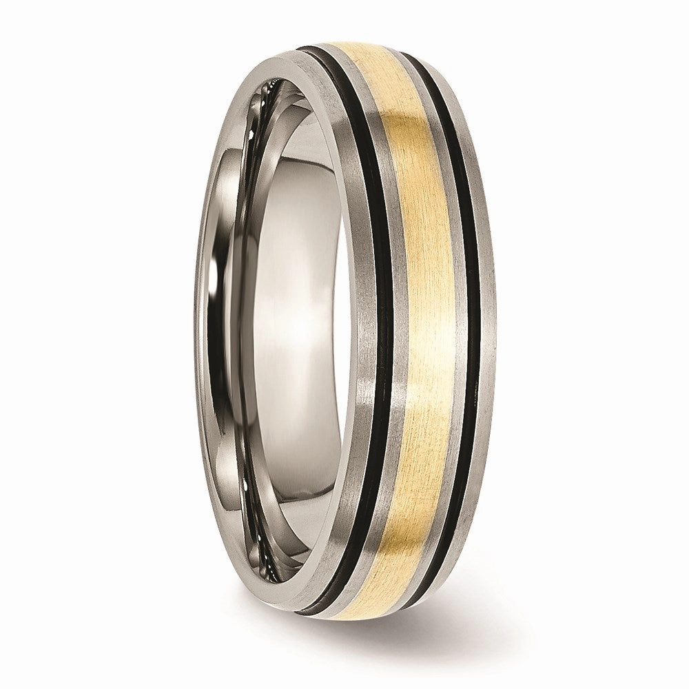 Titanium Grooved 14k Yellow Inlay 6mm Brushed and Antiqued Band | TB108