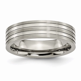 Titanium Grooved 6mm Brushed and Polished Band | TB186