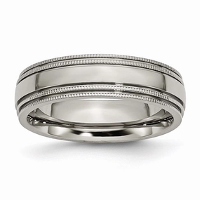 Titanium Grooved and Beaded Edge 6mm Polished Band | TB134