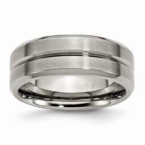 Titanium Grooved Beveled Edge 8mm Brushed and Polished Band | TB171