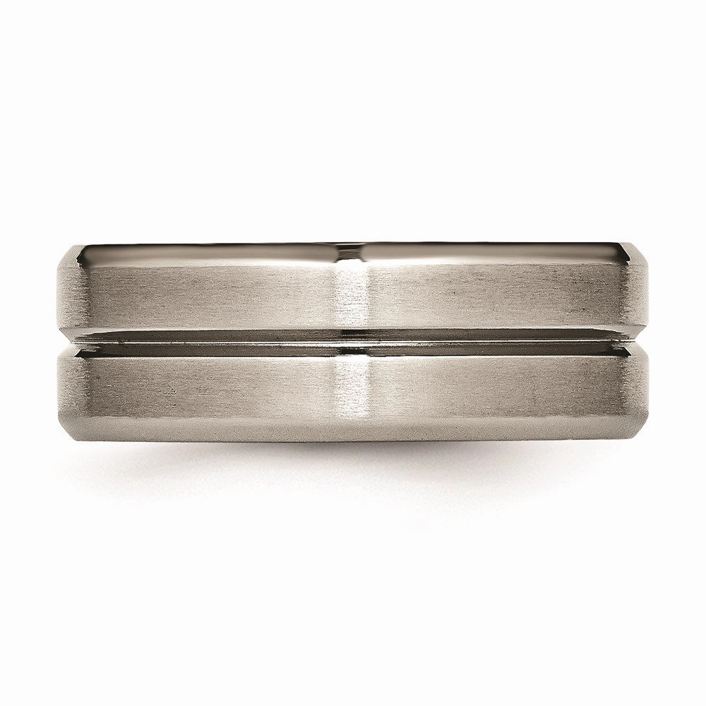 Titanium Grooved Beveled Edge 8mm Brushed and Polished Band | TB171