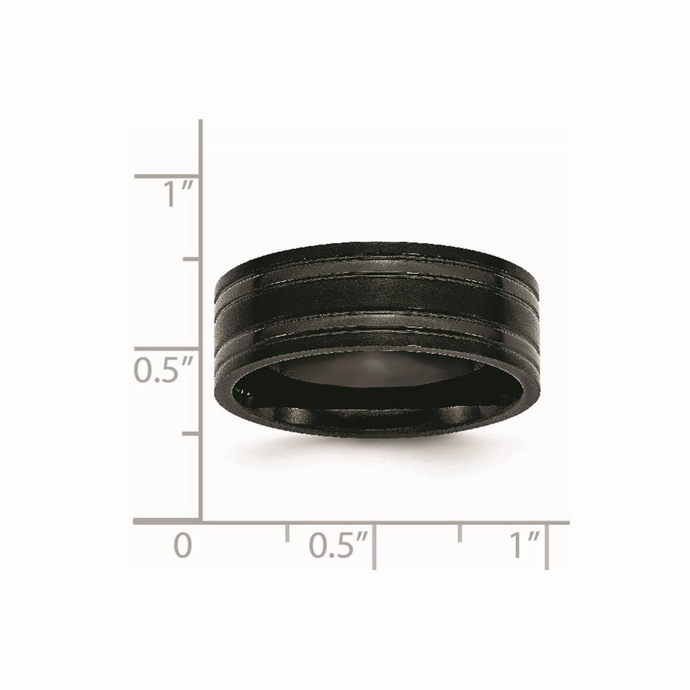 Titanium Grooved Black IP-plated 8mm Brushed and Polished Band | TB366