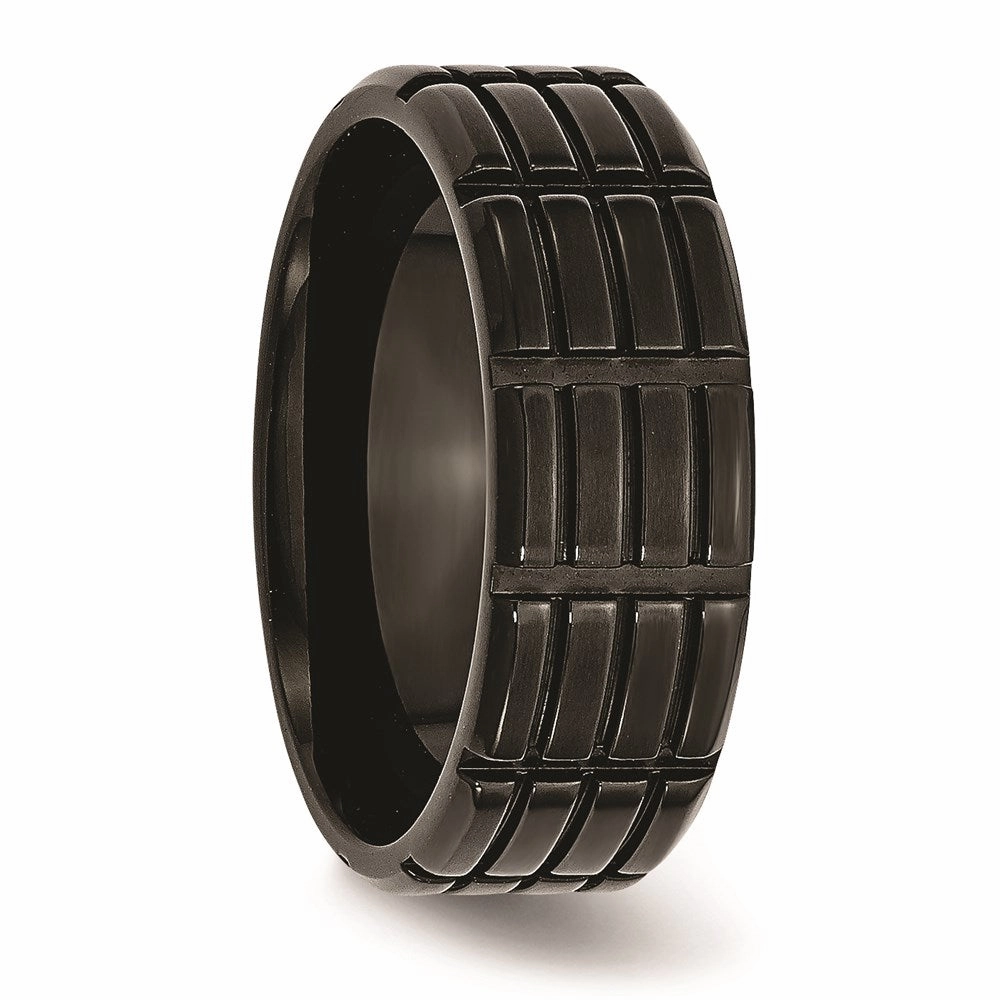 Titanium Grooved Black IP-plated 8mm Brushed Band | TB315