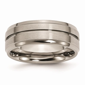 Titanium Grooved Ridged Edge 8mm Brushed and Polished Band | TB15