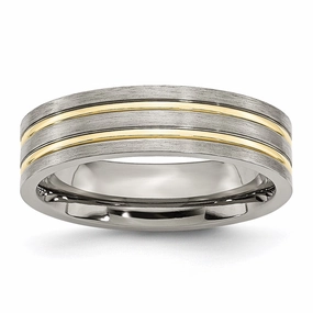 Titanium Grooved Yellow IP-plated 6mm Brushed & Polished Band | TB361
