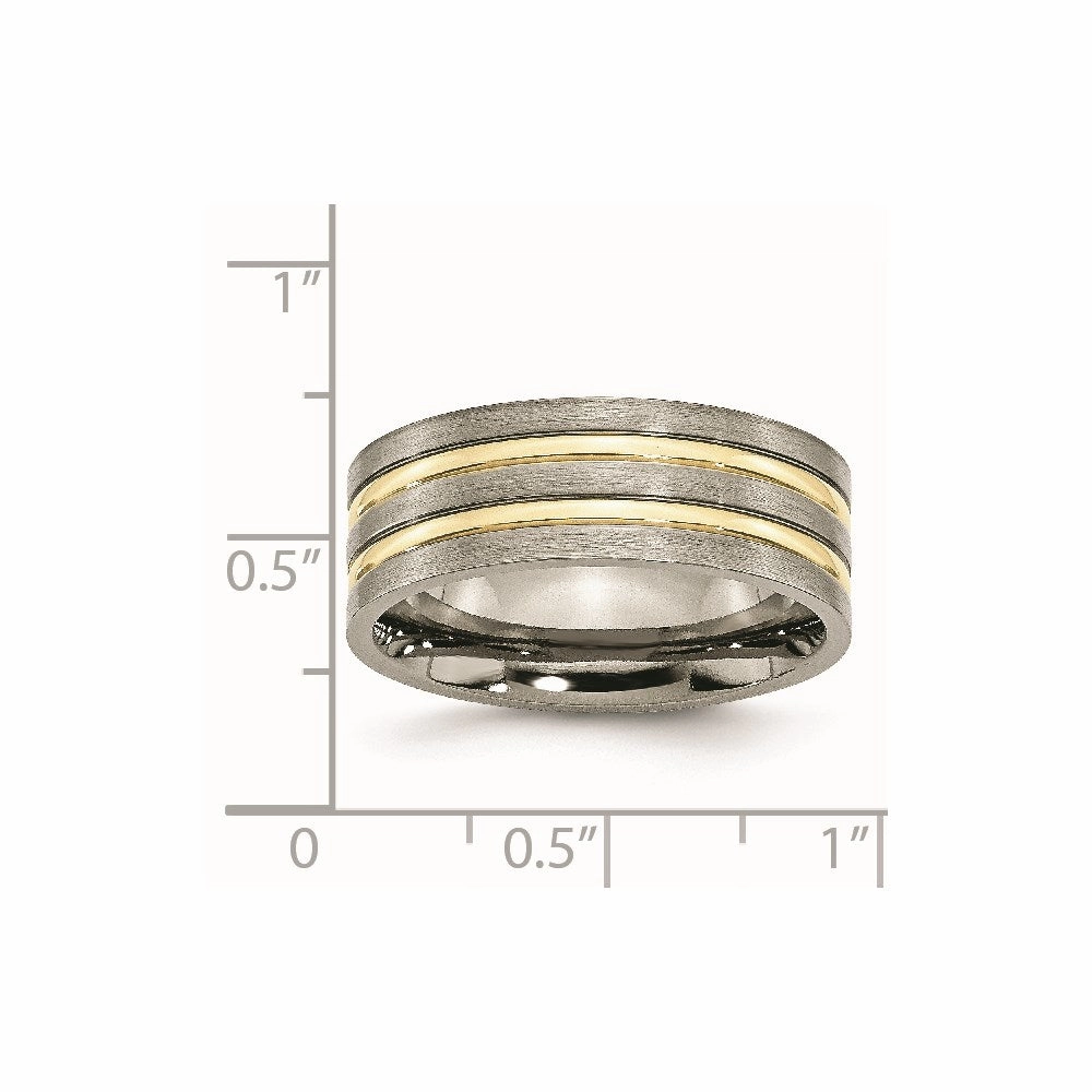 Titanium Grooved Yellow IP-plated 8mm Brushed & Polished Band | TB362