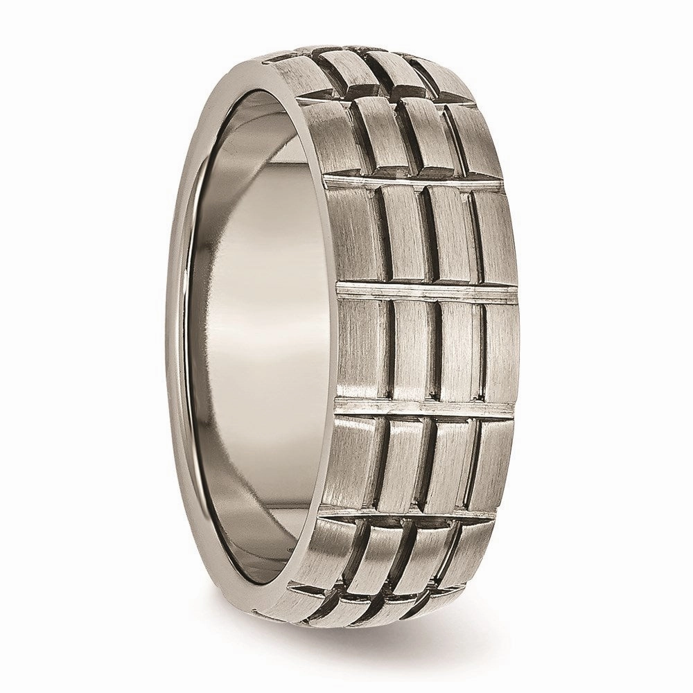 Titanium Notched & Grooved 8mm Satin Band | TB333