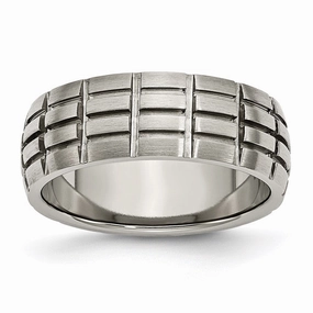 Titanium Notched & Grooved 8mm Satin Band | TB333