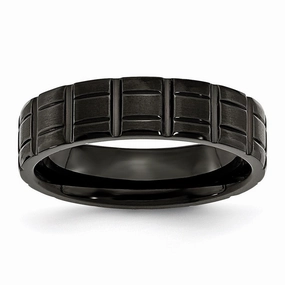 Titanium Notched Black IP-plated 6mm Brushed and Polished Band | TB353